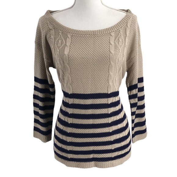 One A Womens Size Large Textured Knit Nautical Striped Sweater Boxy Fit Pullover - Picture 1 of 8